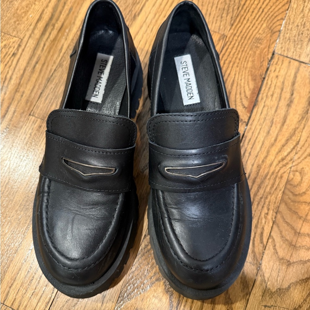 Steve Madden Black Leather Platform Shoes